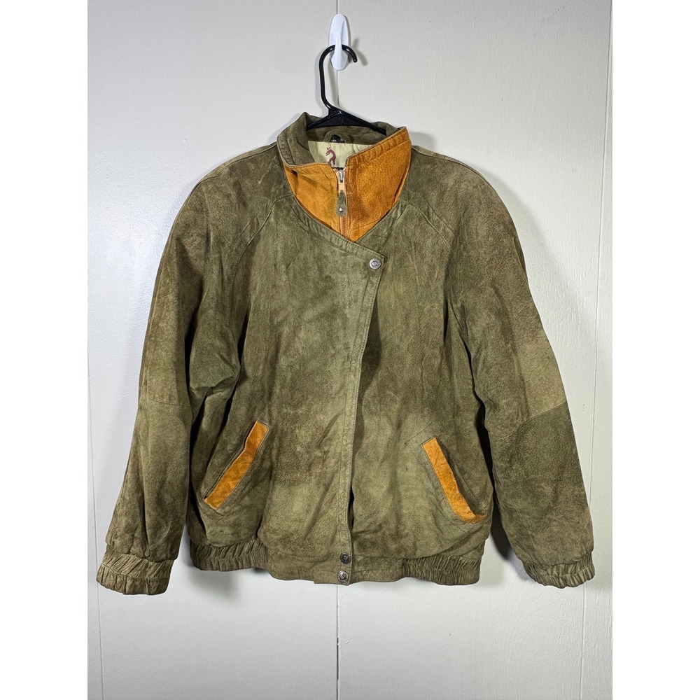 Vtg Overland Outfitters Walkabout Adventures Suede Leather Bomber Jacket Green M